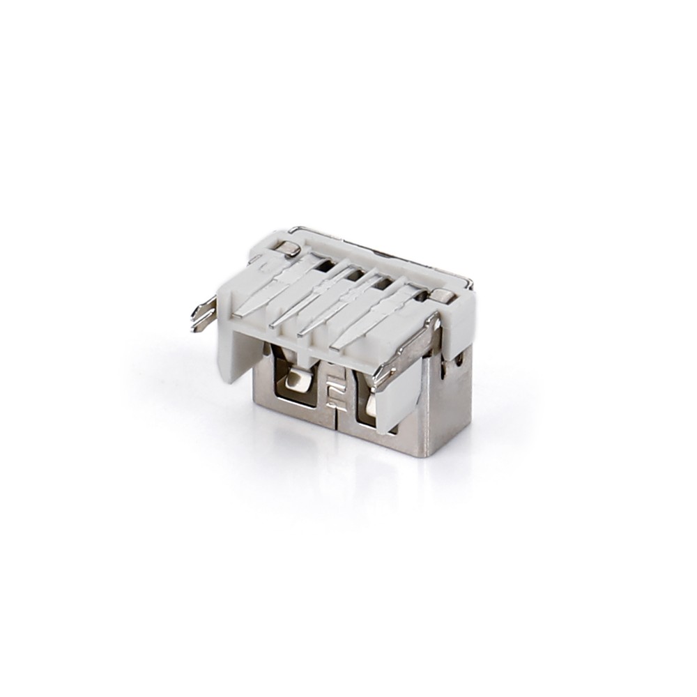 01ARS-1597-N   USB 2.0 AF DIP 90度插板短体直边平口后鱼叉脚9.8大电流(3A-5A)