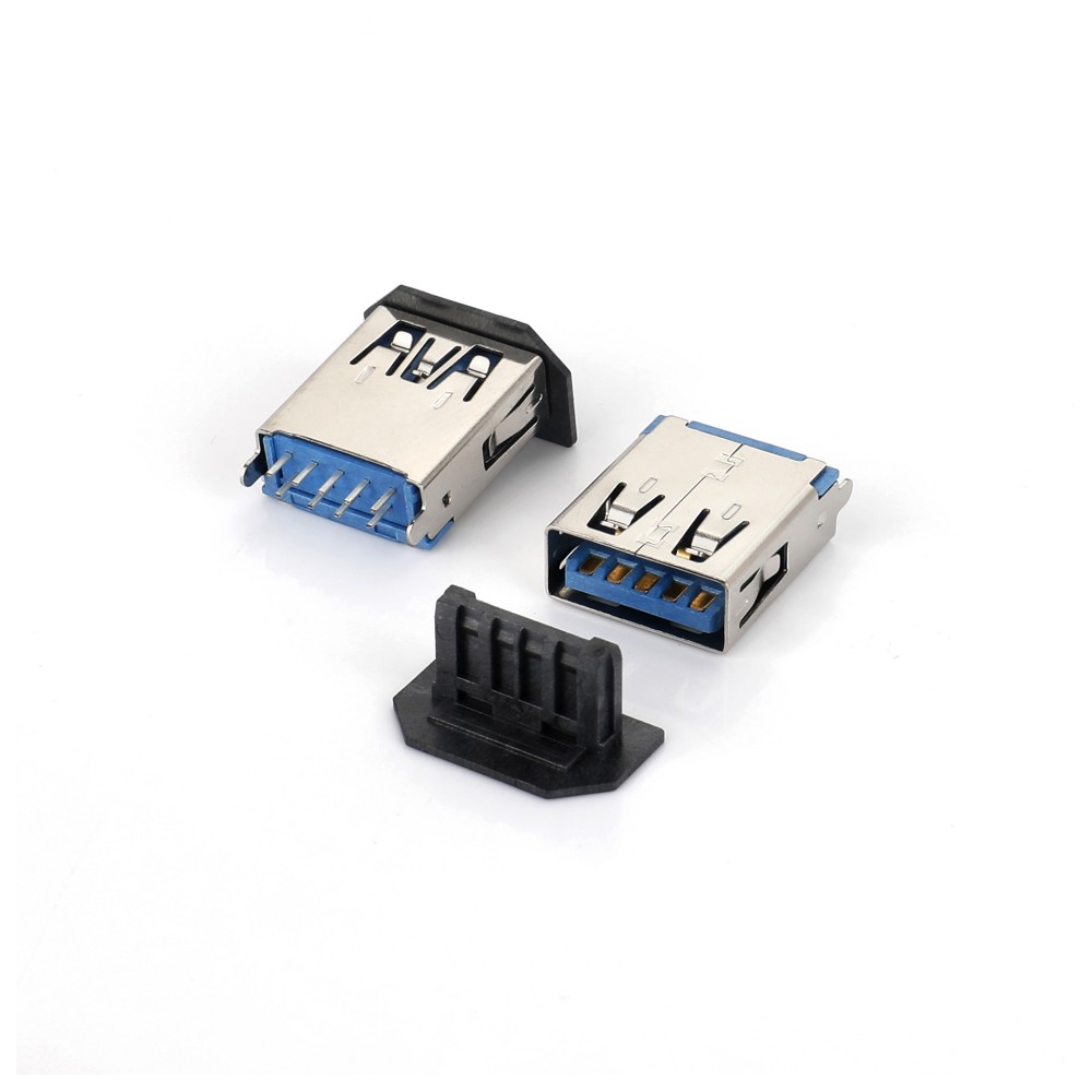 05AS-5224-N USB3.0 AF 180度DIP短直脚无卷边加防尘盖 L15.0 端子外露2.0