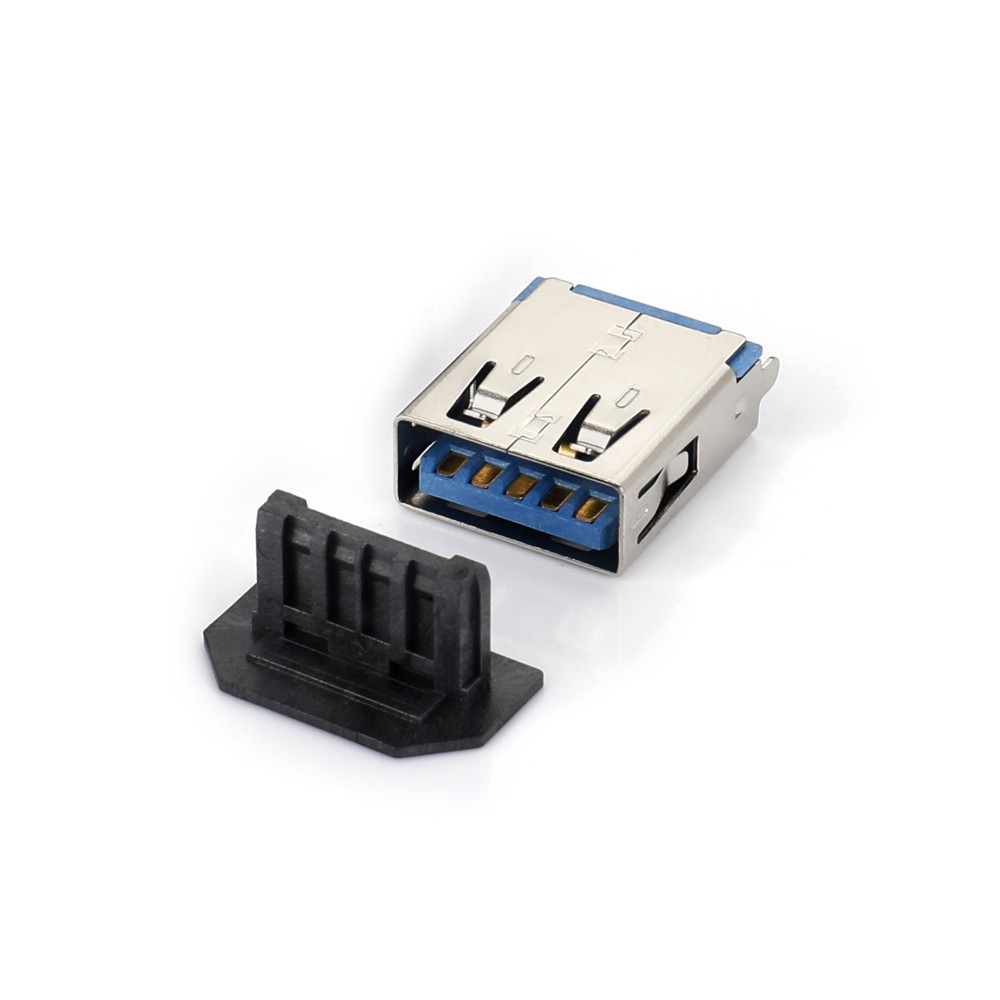 05AS-5224-N USB3.0 AF 180度DIP短直脚无卷边加防尘盖 L15.0 端子外露2.0