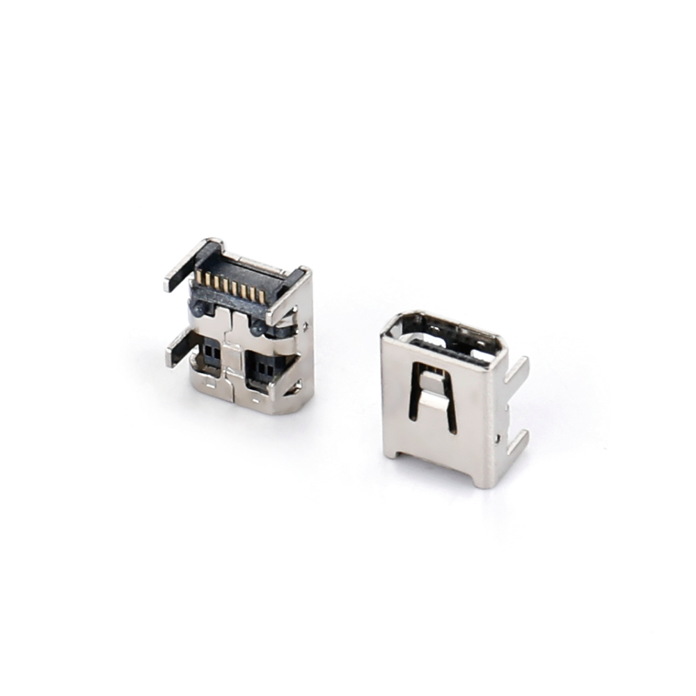 028R-0412 MINI USB 8F SMT 90 degree four pin plug-in board with column H3.85 (double chamfered)